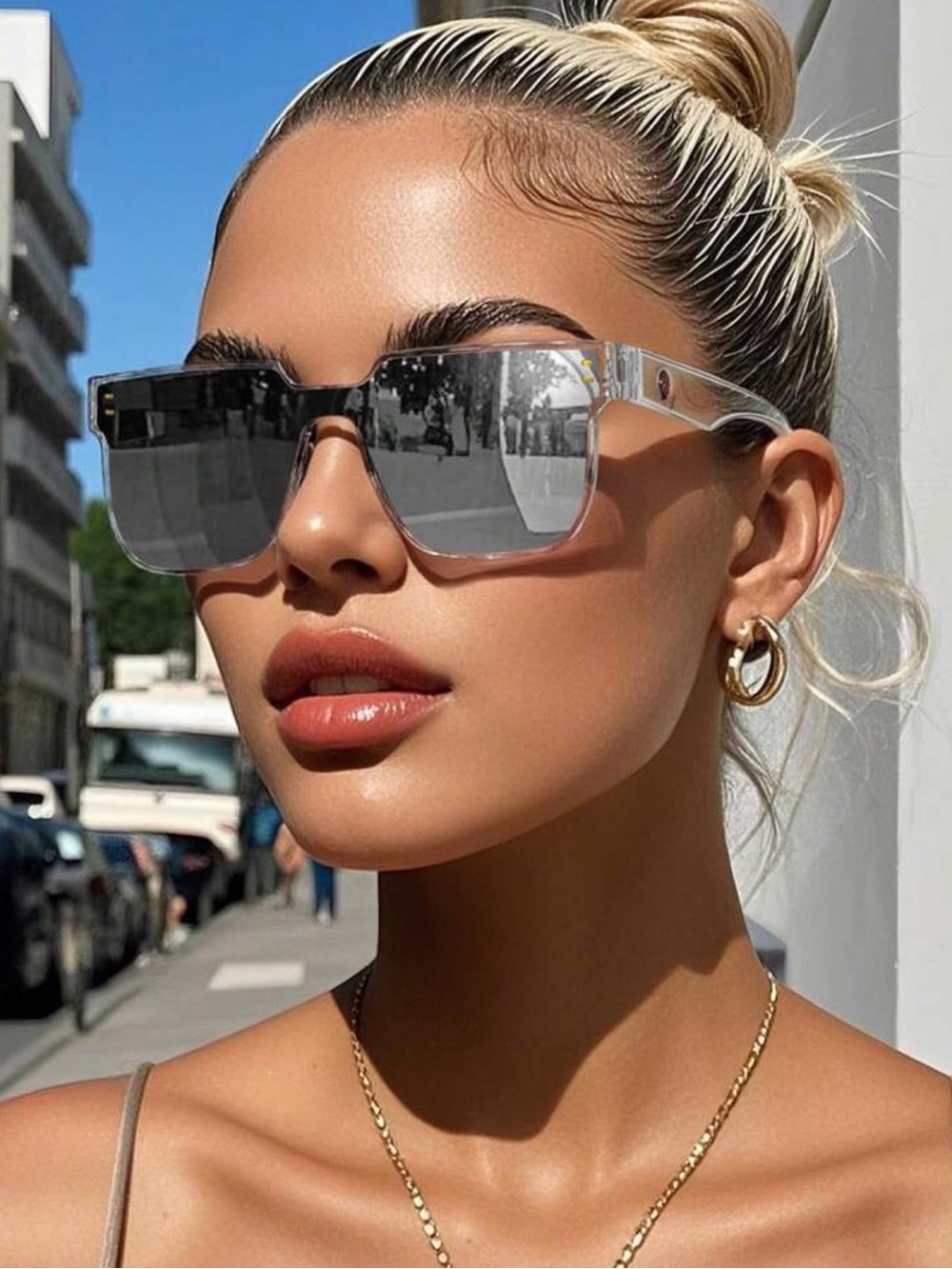 New-Women’s Modern Transparent Shield Sunglasses w/Dark Tinted Mirrored Lenses